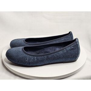 Vionic Willow Blue Leather Rhinestone Ballet Flats Womens Size‎ 7